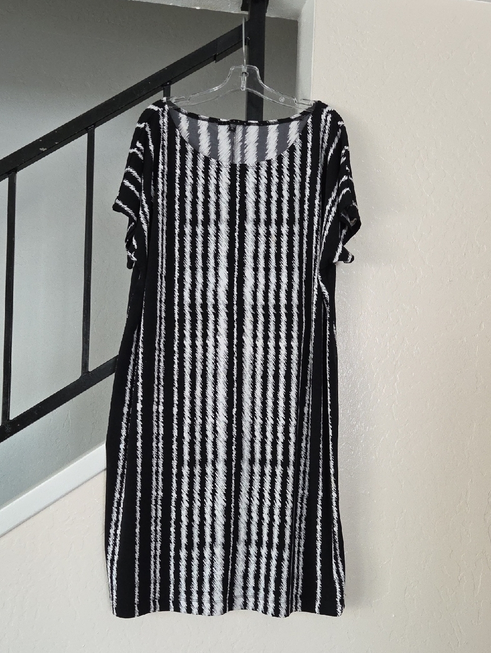Tiana B. Black & White Vertical Stripe Midi Dress